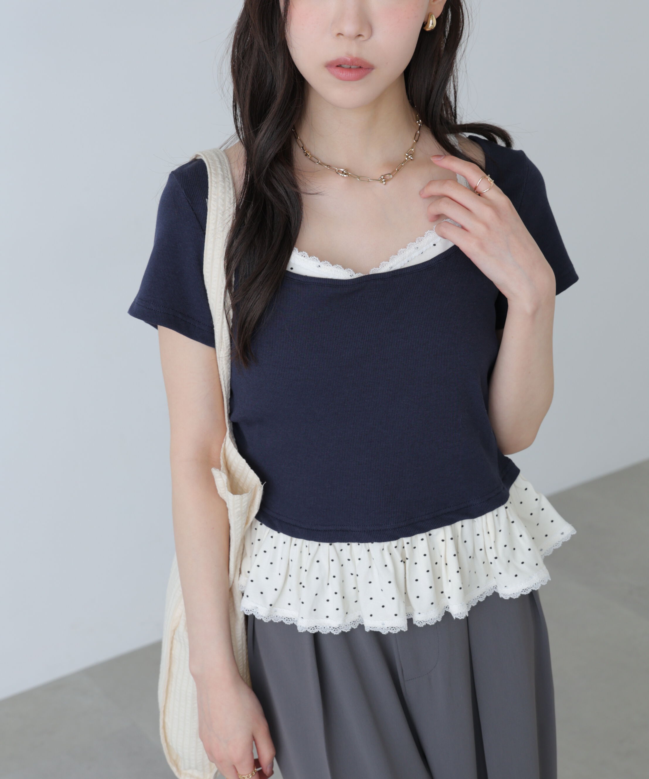  「レイヤード風ドットカットソー」|Tシャツ・カットソー|