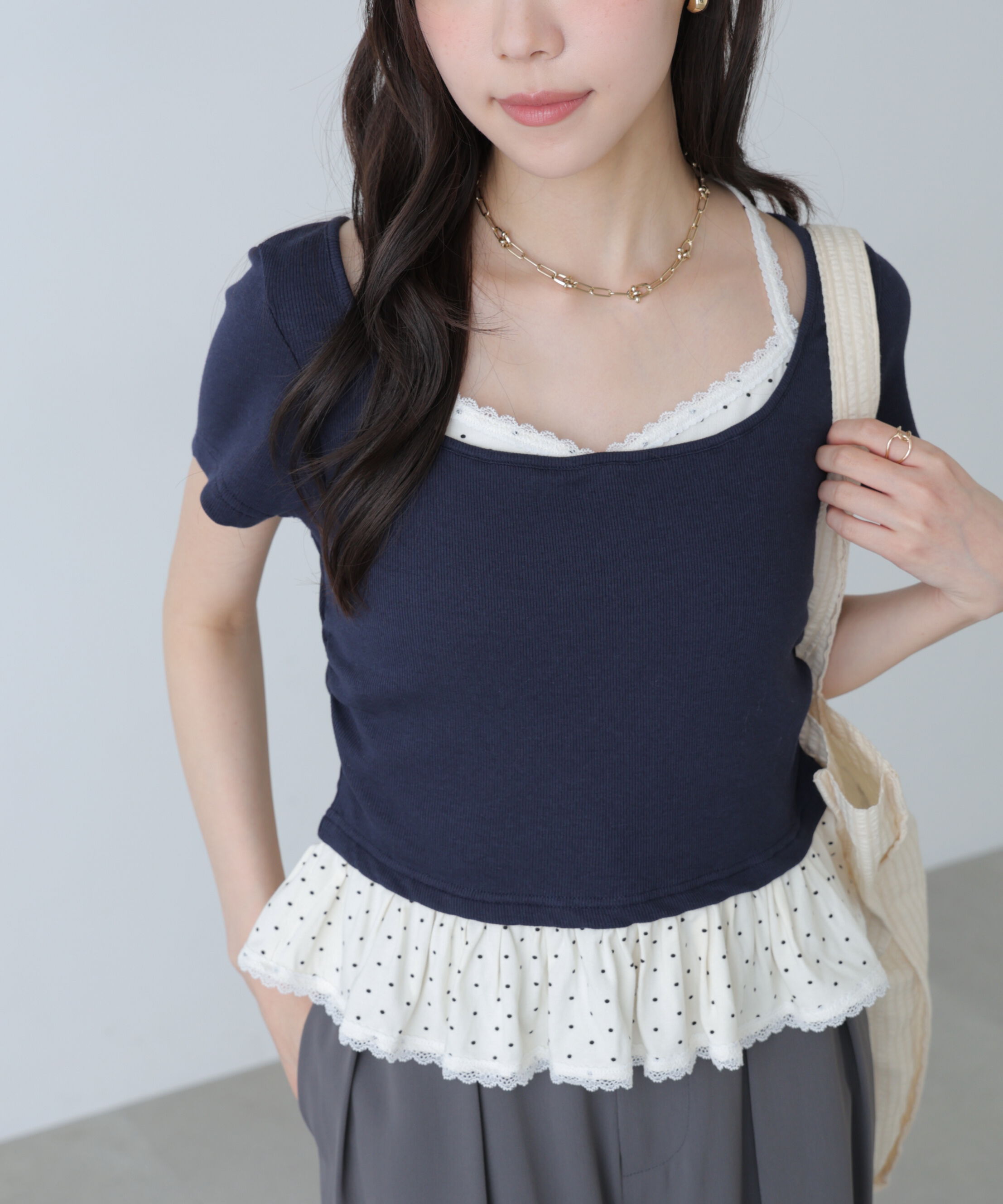  「レイヤード風ドットカットソー」|Tシャツ・カットソー|