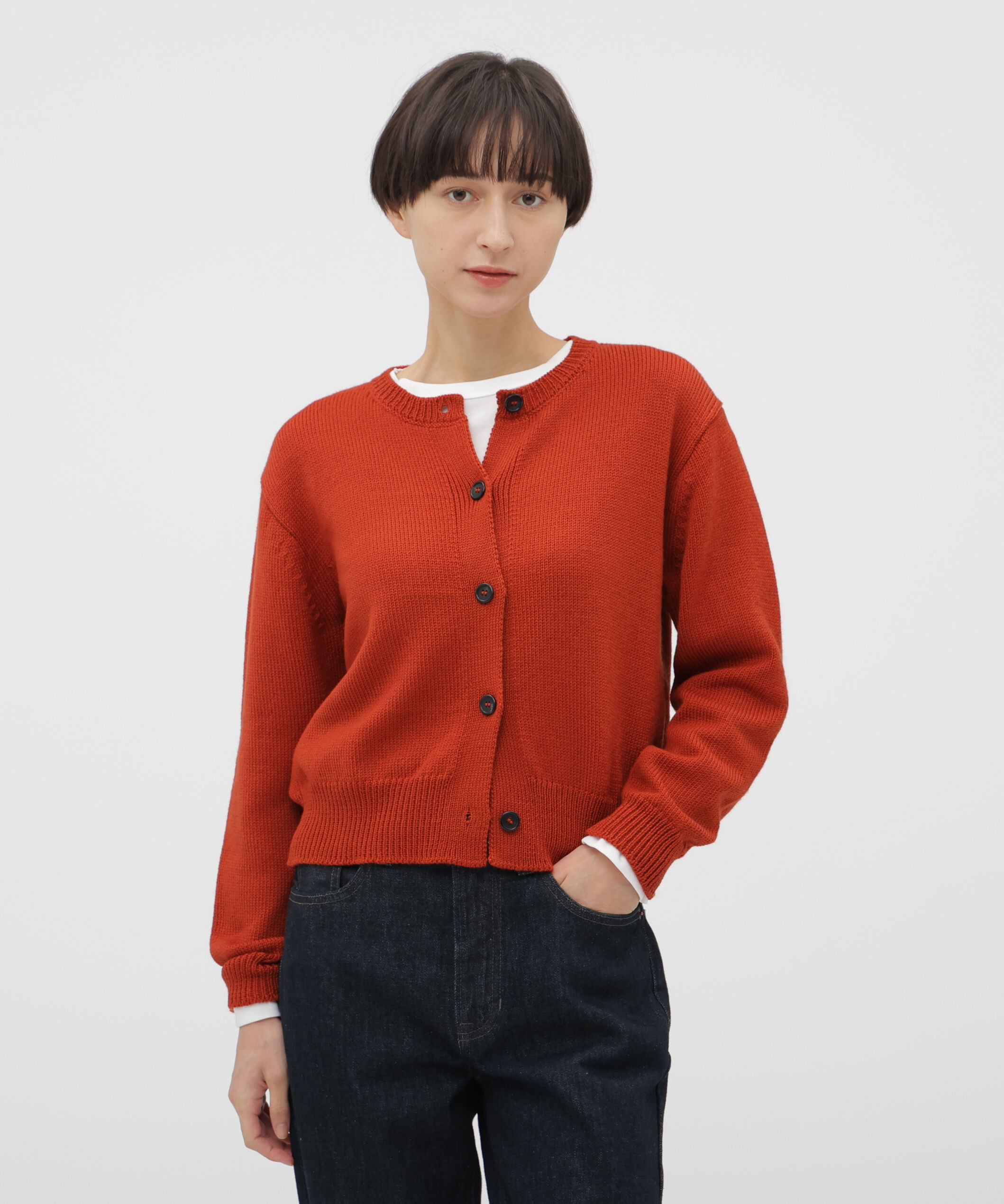  「CORD YARN WOOL KNITWEAR」|カーディガン|RED
