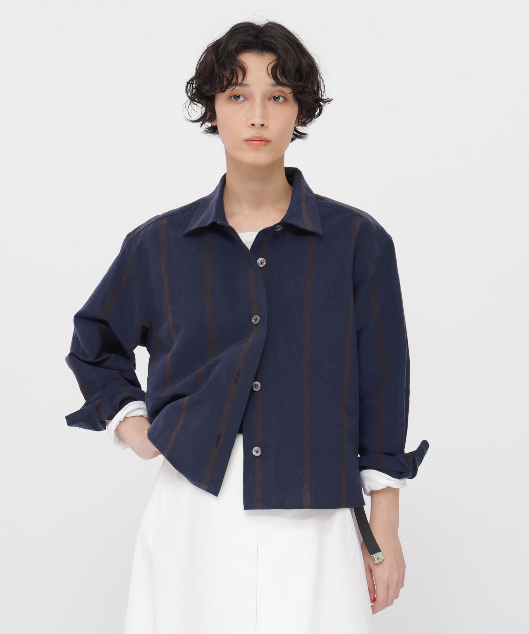  「BOLD STRIPE COTTON LINEN SHIRT」|シャツ・ブラウス|NAVY