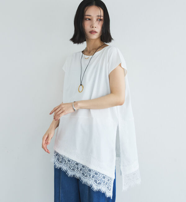Doux archives「【イージーケア／接触冷感】イレヘムレースフレンチＴＯＰＳ」|タンクトップ|OFF WHITE