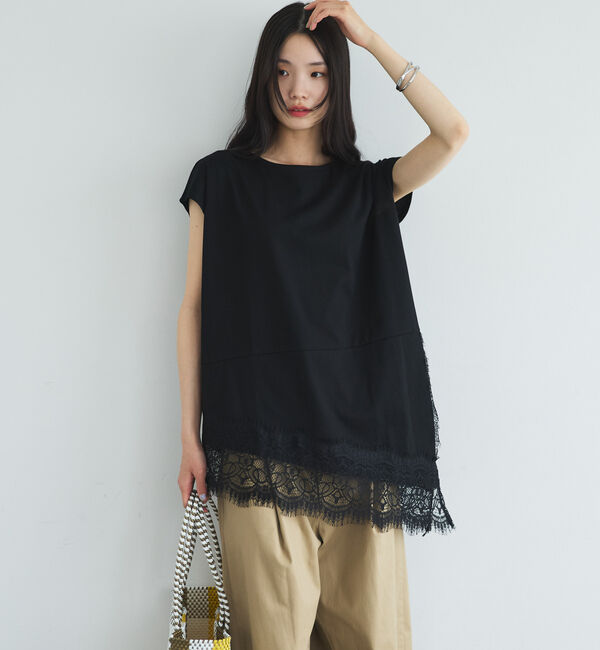 Doux archives「【イージーケア／接触冷感】イレヘムレースフレンチＴＯＰＳ」|タンクトップ|BLACK