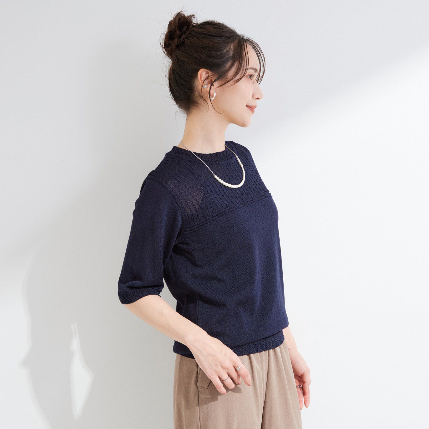 SHOO･LA･RUE「【S-LL/二の腕カバー】品よく決まる 5分袖デザインニット」|ニット・セーター|