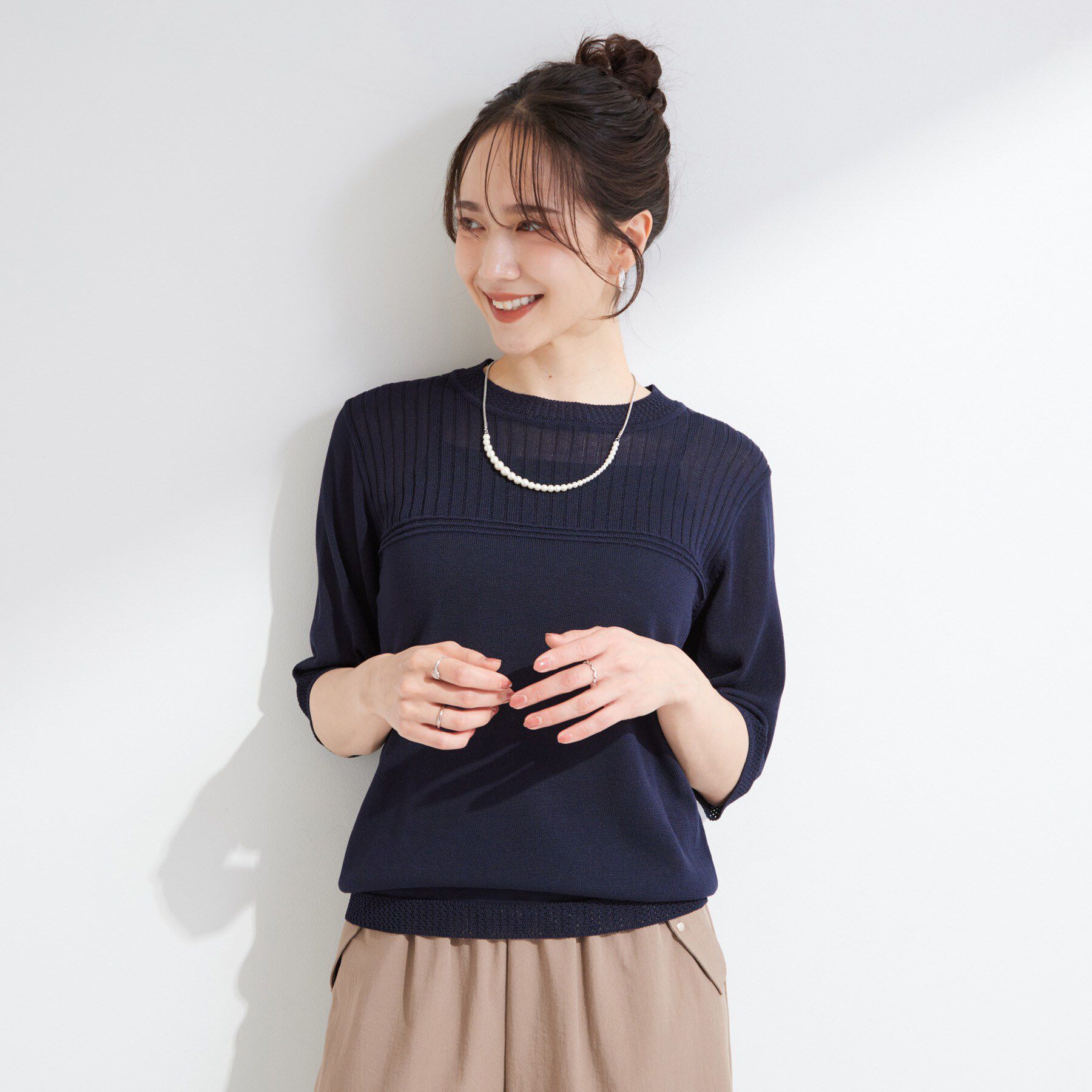 SHOO･LA･RUE「【S-LL/二の腕カバー】品よく決まる 5分袖デザインニット」|ニット・セーター|