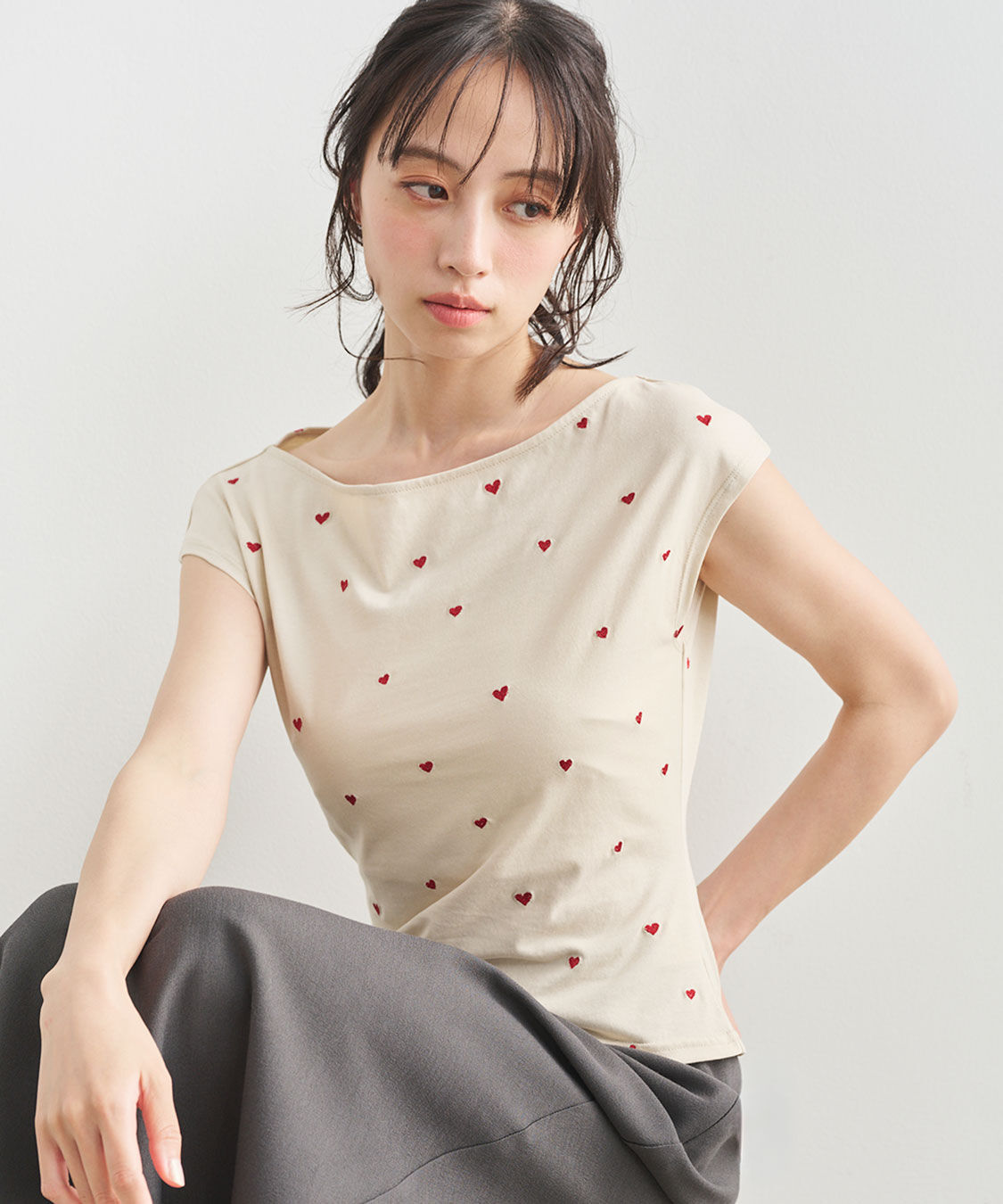 COCO DEAL「エンブロイダリーフレンチスリーブT」|Tシャツ・カットソー|ベージュ