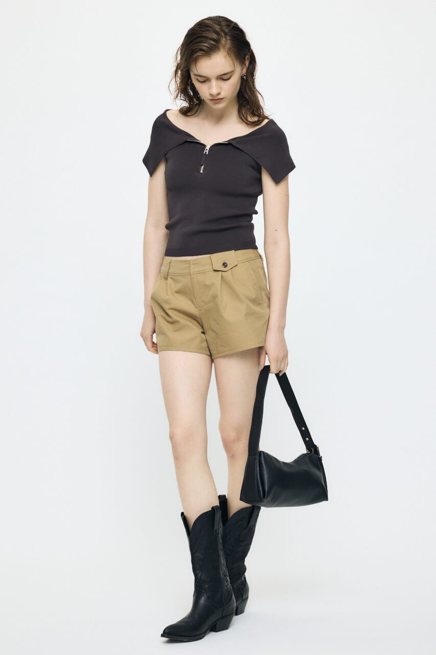 MOUSSY「OFF SHOULDER HALF ZIP ニットトップス」|ニット・セーター|