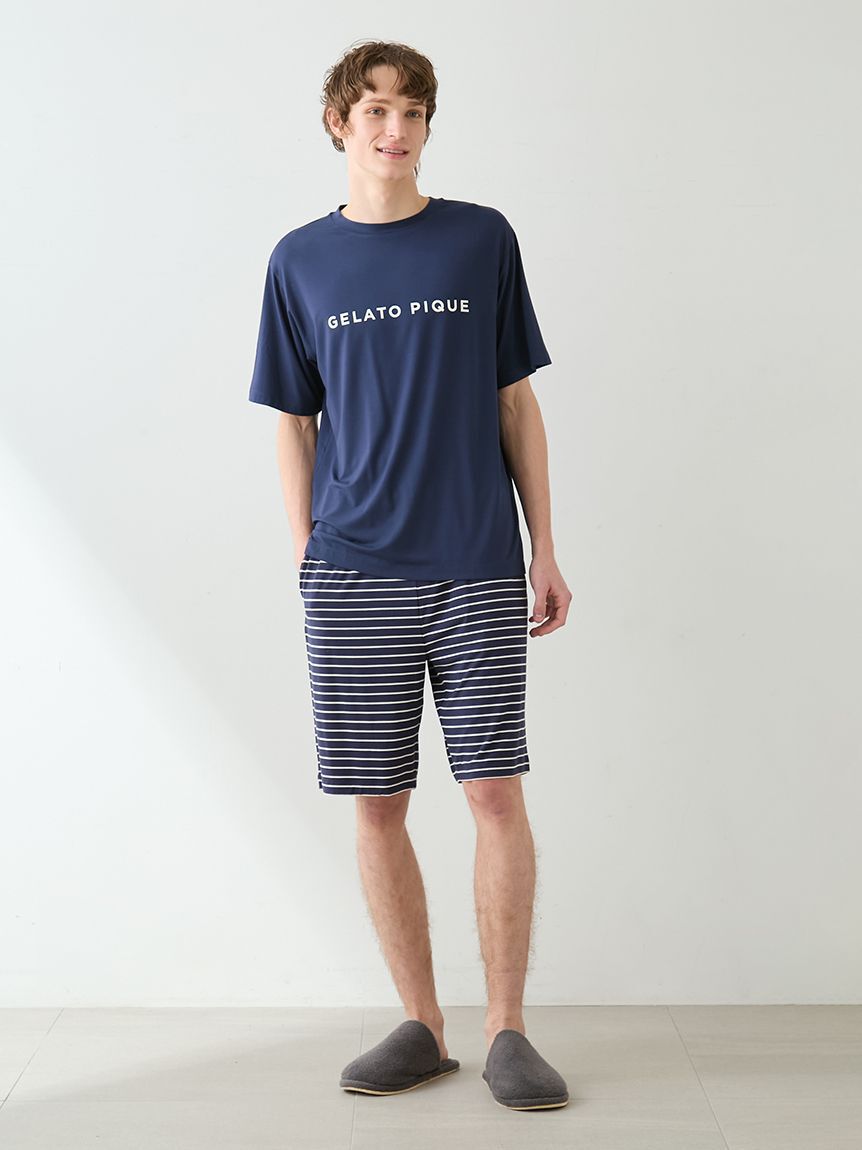 GELATO PIQUE HOMME「【HOMME】レーヨンロゴTシャツ&ボーダーハーフパンツセット」|ルームウェア|