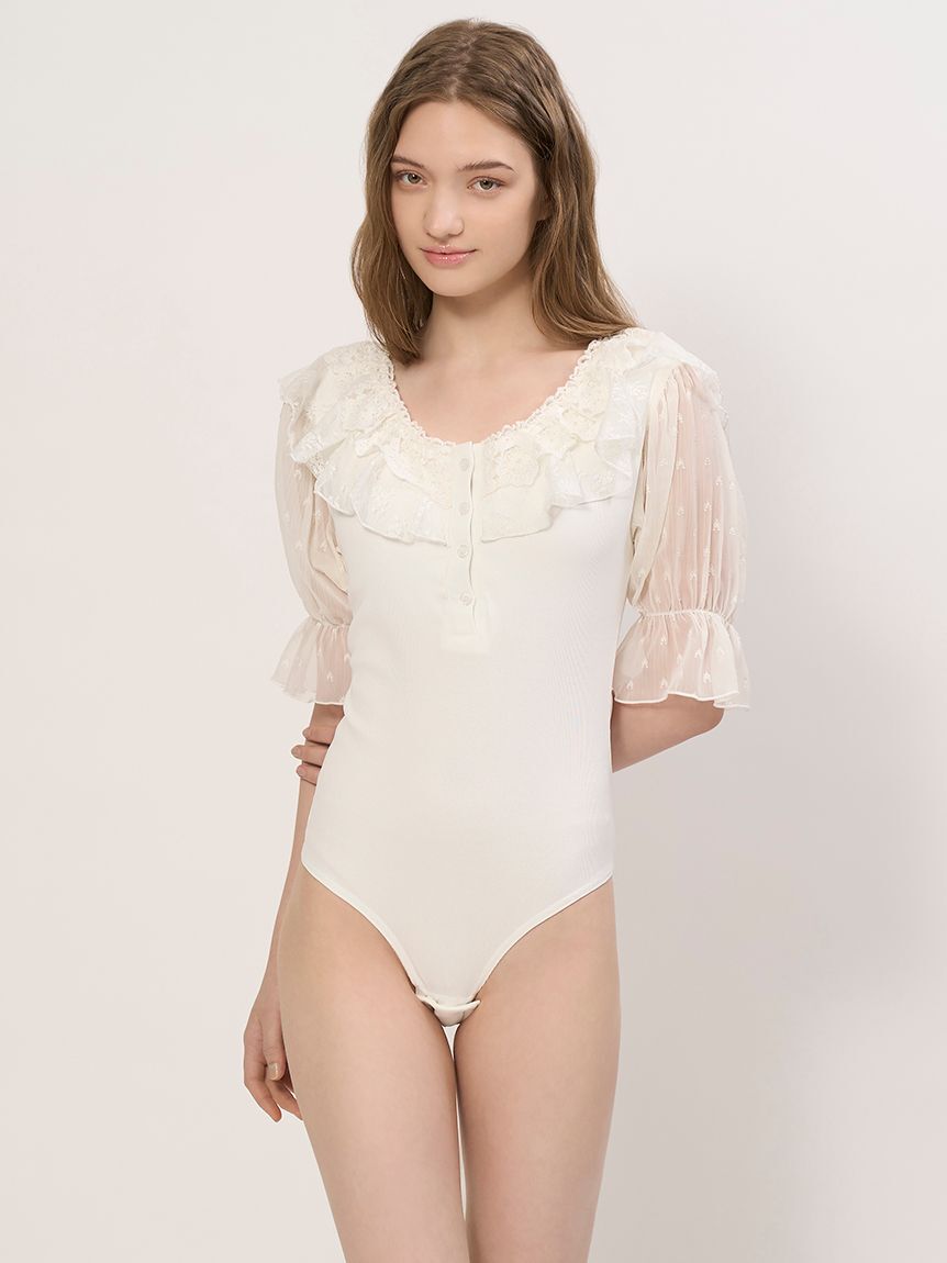 LILY BROWN Lingerie「【LILY BROWN Lingerie】レーシーパフスリーブボディスーツ」|インナー|
