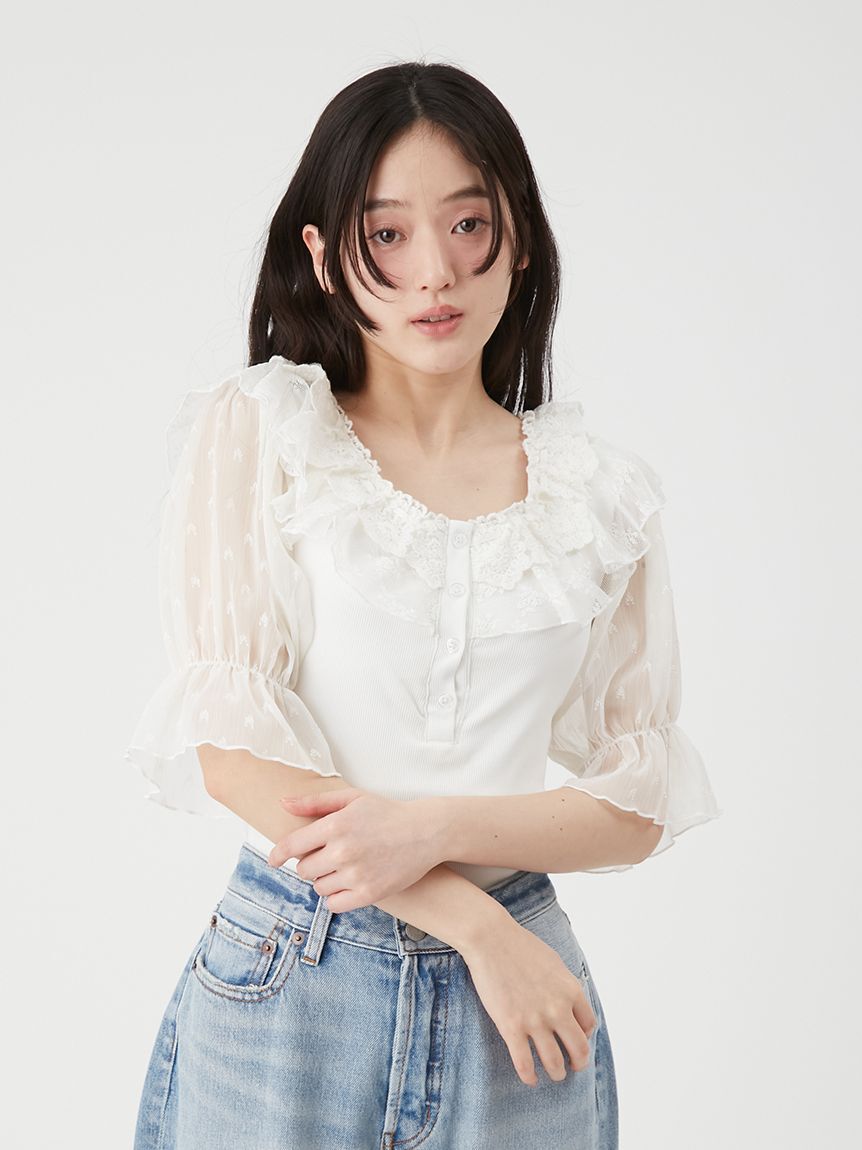 LILY BROWN Lingerie「【LILY BROWN Lingerie】レーシーパフスリーブボディスーツ」|インナー|