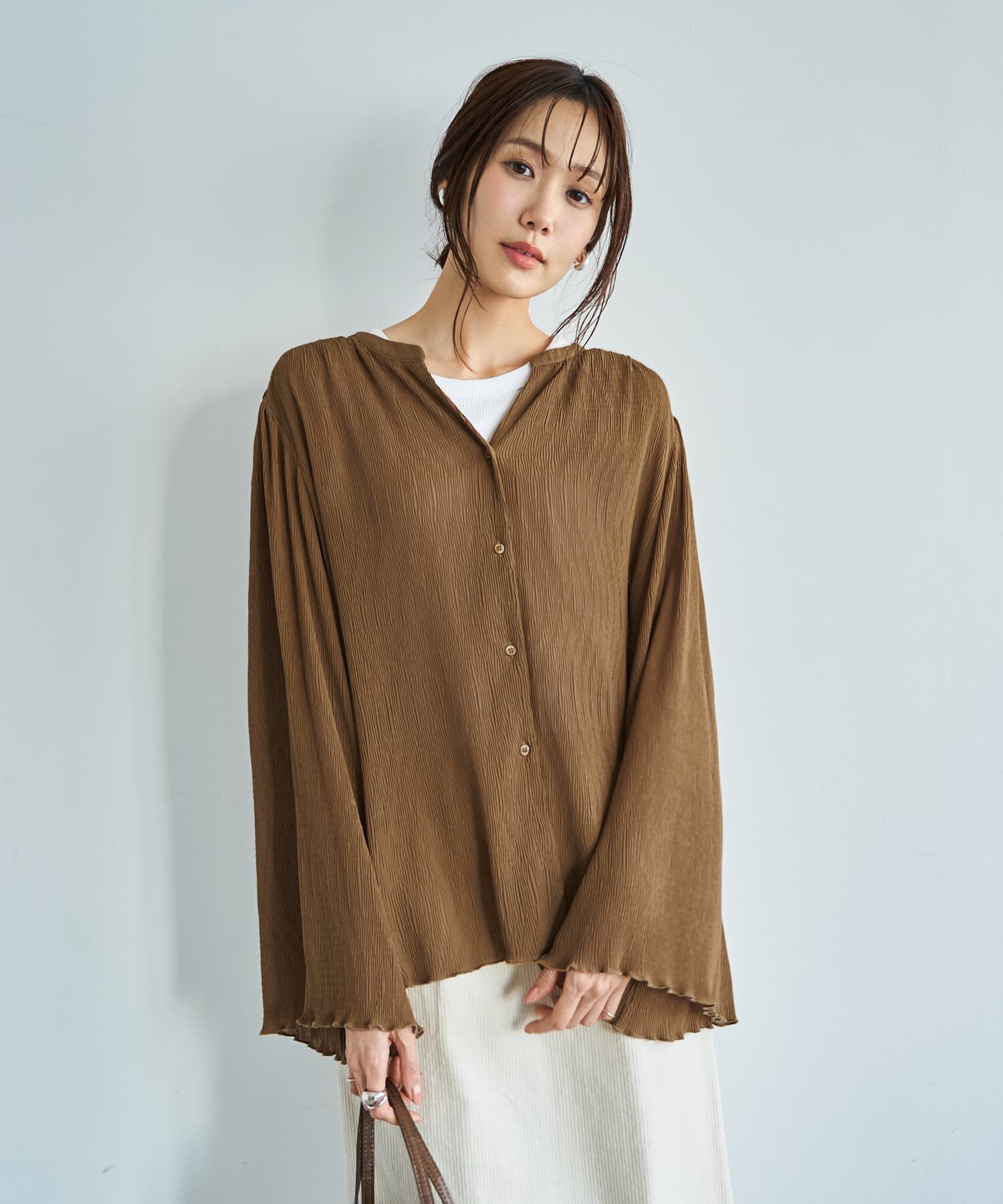 STYLE DELI「シャーリングシフォン楊柳風ブラウス」|シャツ・ブラウス|ブラウン