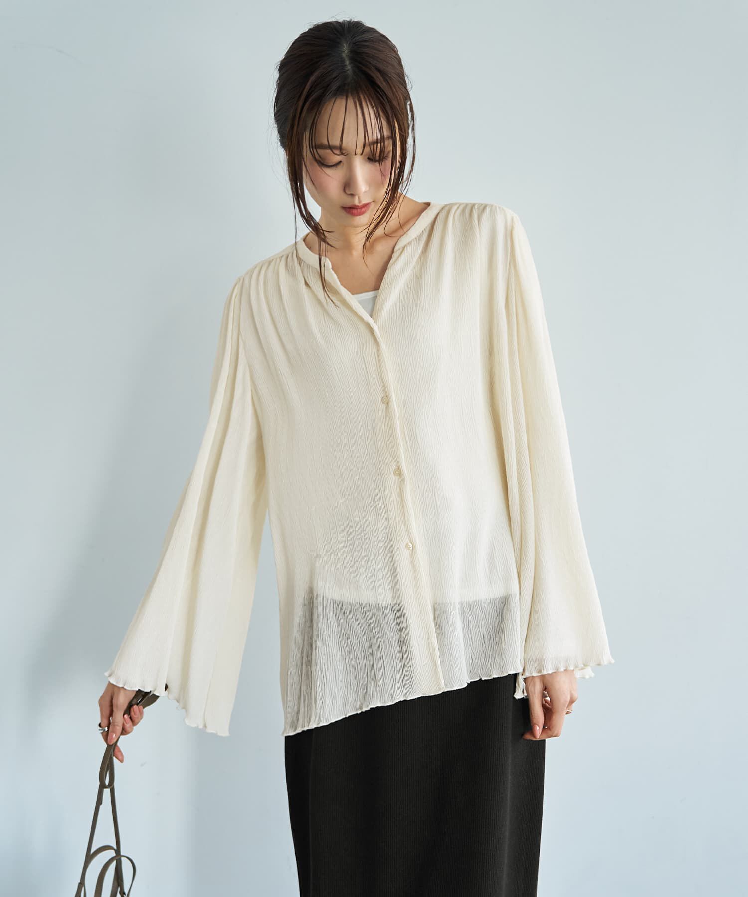 STYLE DELI「シャーリングシフォン楊柳風ブラウス」|シャツ・ブラウス|クリーム