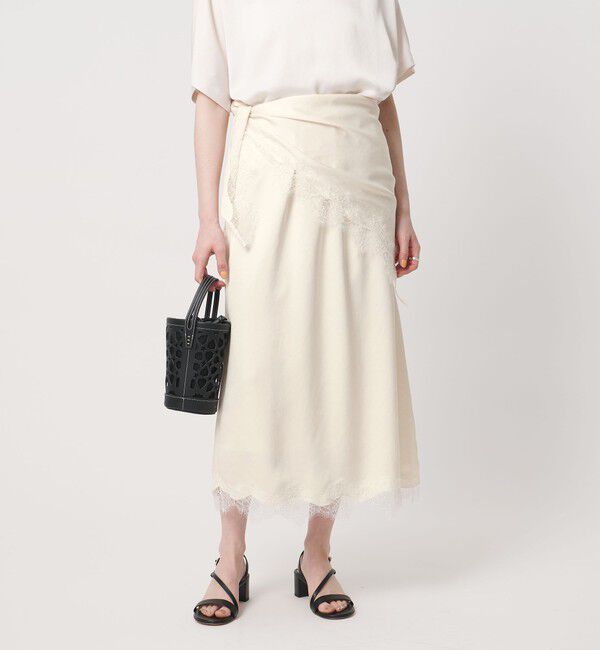 UNITED ARROWS「スカーフ付き サテン レース コンビ スカート」|スカート|OFF WHITE