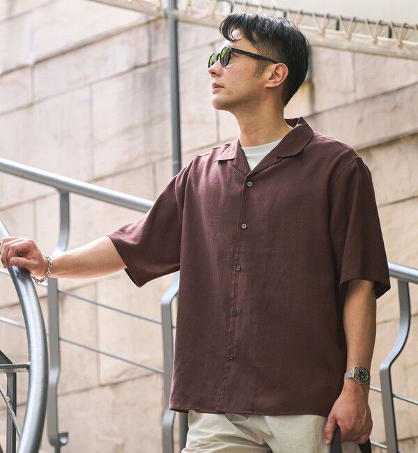 UNITED ARROWS green label relaxing「リネン ポプリン オープンカラー 半袖 シャツ」|シャツ・ブラウス|DK.BROWN