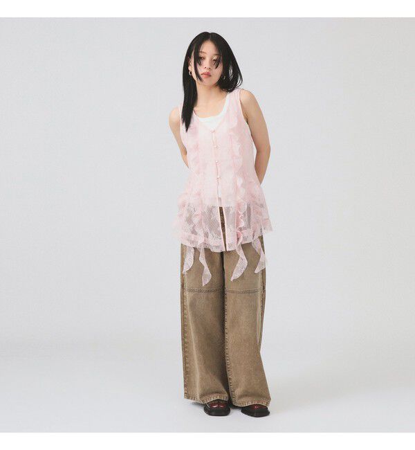 Ray BEAMS 「ブリーチ デニム ワイドパンツ」|デニム|