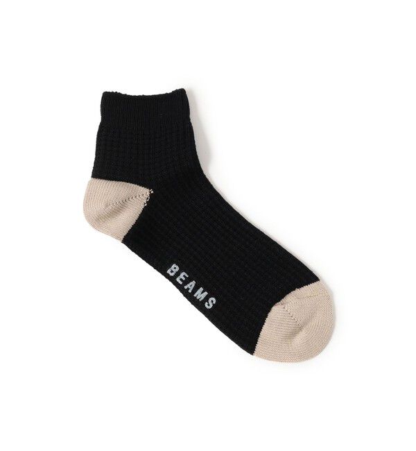 BEAMS「2トーン ワッフル ミドル ソックス」|ソックス|BLACK①