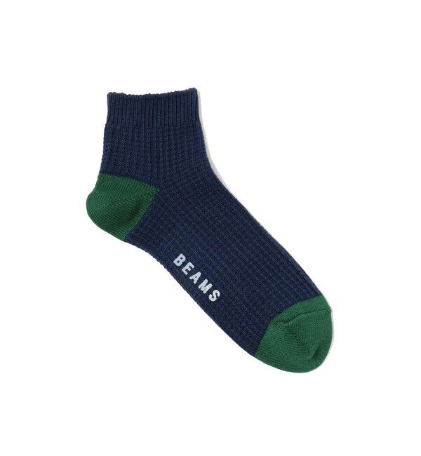 BEAMS「2トーン ワッフル ミドル ソックス」|ソックス|NAVY
