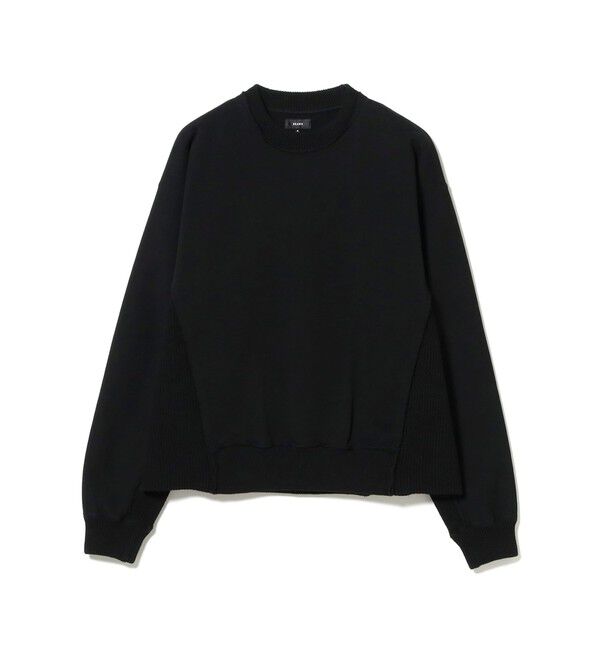 BEAMS「【ワイドショートフィット】ドッキング クルーネック スウェット」|スウェット・ジャージ|BLACK