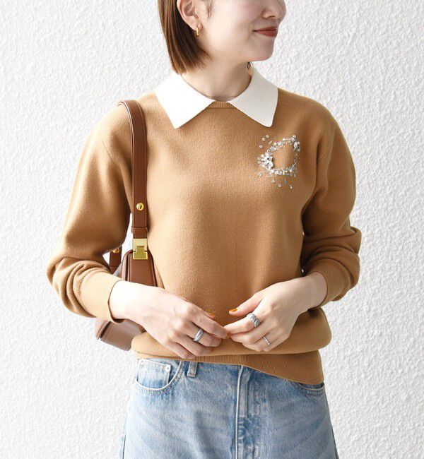SHIPS any「《予約》SHIPS any:〈手洗い可能〉ビジュー バイカラー コンパクト ニット プルオーバー」|ニット・セーター|