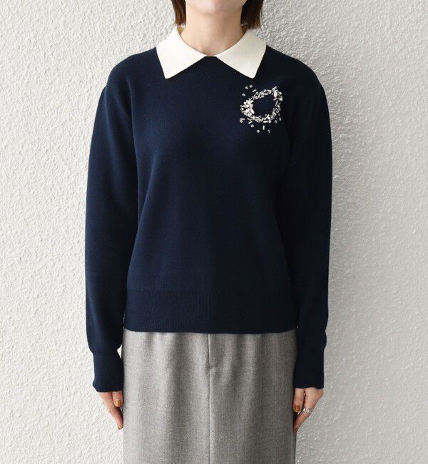 SHIPS any「《予約》SHIPS any:〈手洗い可能〉ビジュー バイカラー コンパクト ニット プルオーバー」|ニット・セーター|