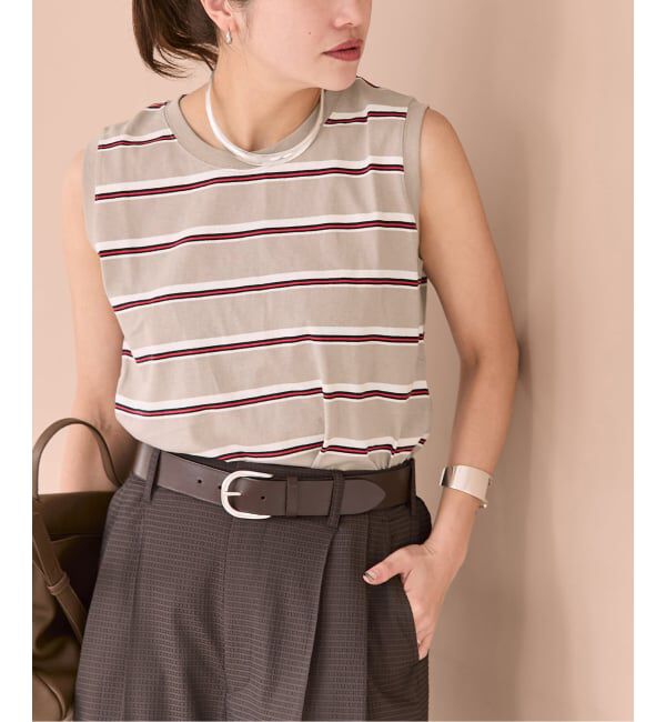 JOURNAL STANDARD「《追加2》汗ジミ防止天竺ボーダーノースリーブ」|Tシャツ・カットソー|