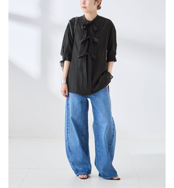 journal standard L'essage「シアーサテンリボンショートスリーブブラウス」|シャツ・ブラウス|
