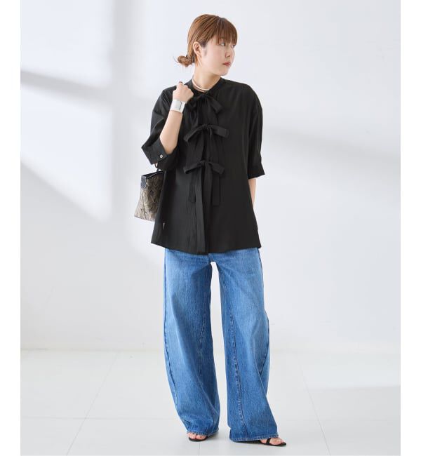 journal standard L'essage「シアーサテンリボンショートスリーブブラウス」|シャツ・ブラウス|