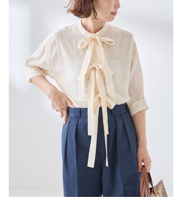 journal standard L'essage「シアーサテンリボンショートスリーブブラウス」|シャツ・ブラウス|