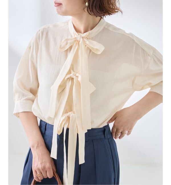 journal standard L'essage「シアーサテンリボンショートスリーブブラウス」|シャツ・ブラウス|ナチュラル
