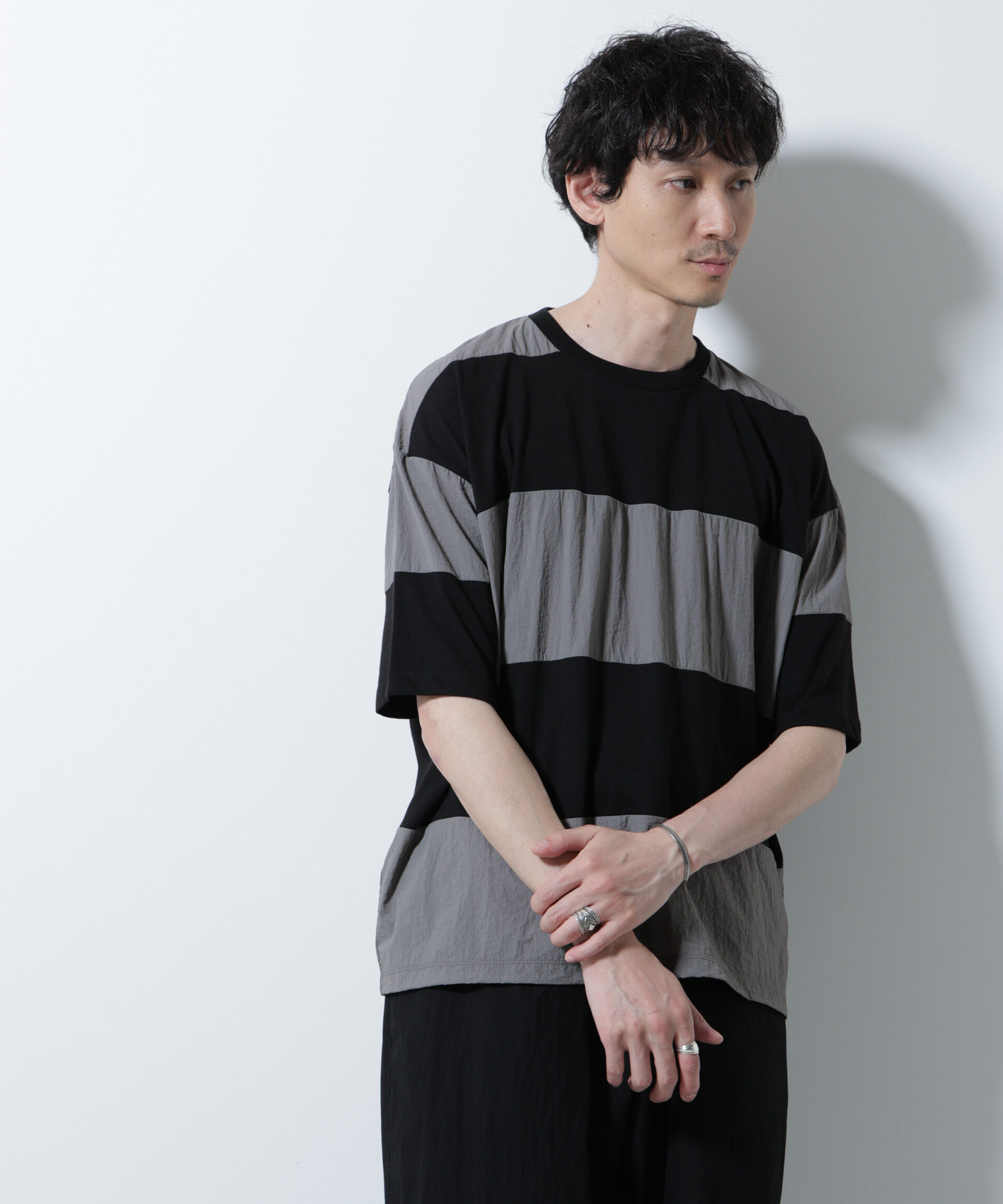 NANO universe「リラックス異素材ボーダーTシャツ 半袖」|Tシャツ・カットソー|
