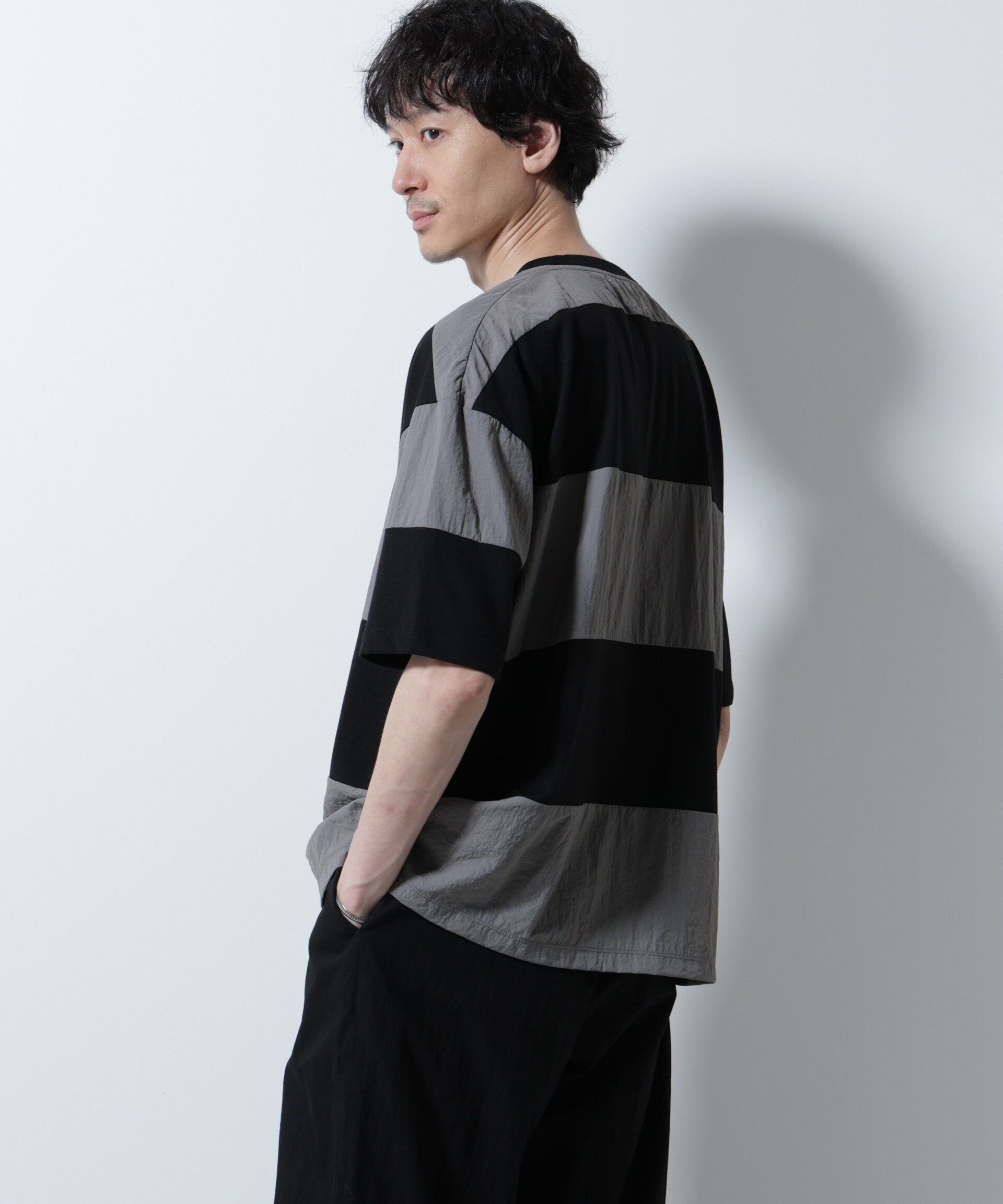 NANO universe「リラックス異素材ボーダーTシャツ 半袖」|Tシャツ・カットソー|