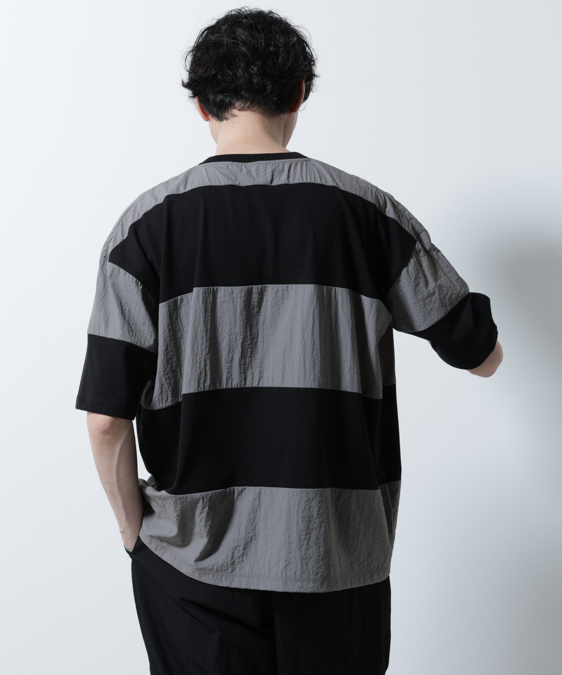 NANO universe「リラックス異素材ボーダーTシャツ 半袖」|Tシャツ・カットソー|