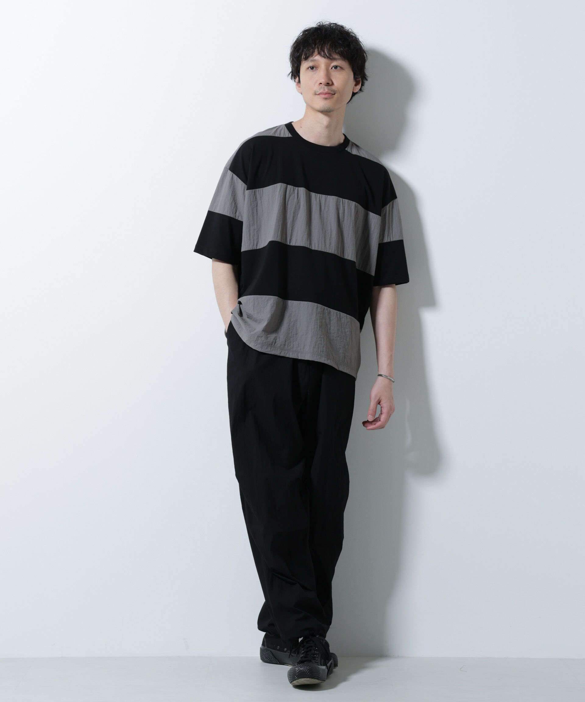 NANO universe「リラックス異素材ボーダーTシャツ 半袖」|Tシャツ・カットソー|