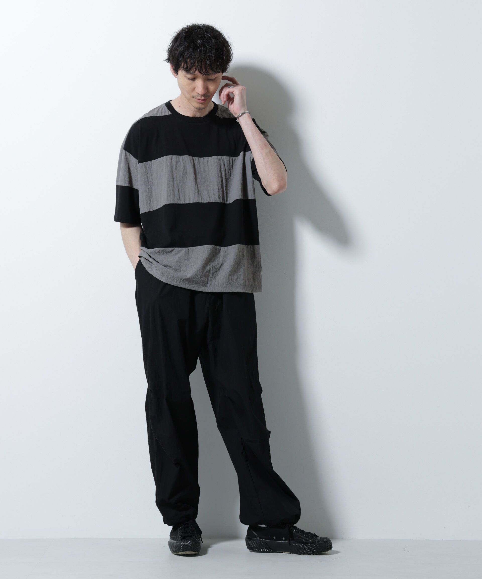 NANO universe「リラックス異素材ボーダーTシャツ 半袖」|Tシャツ・カットソー|