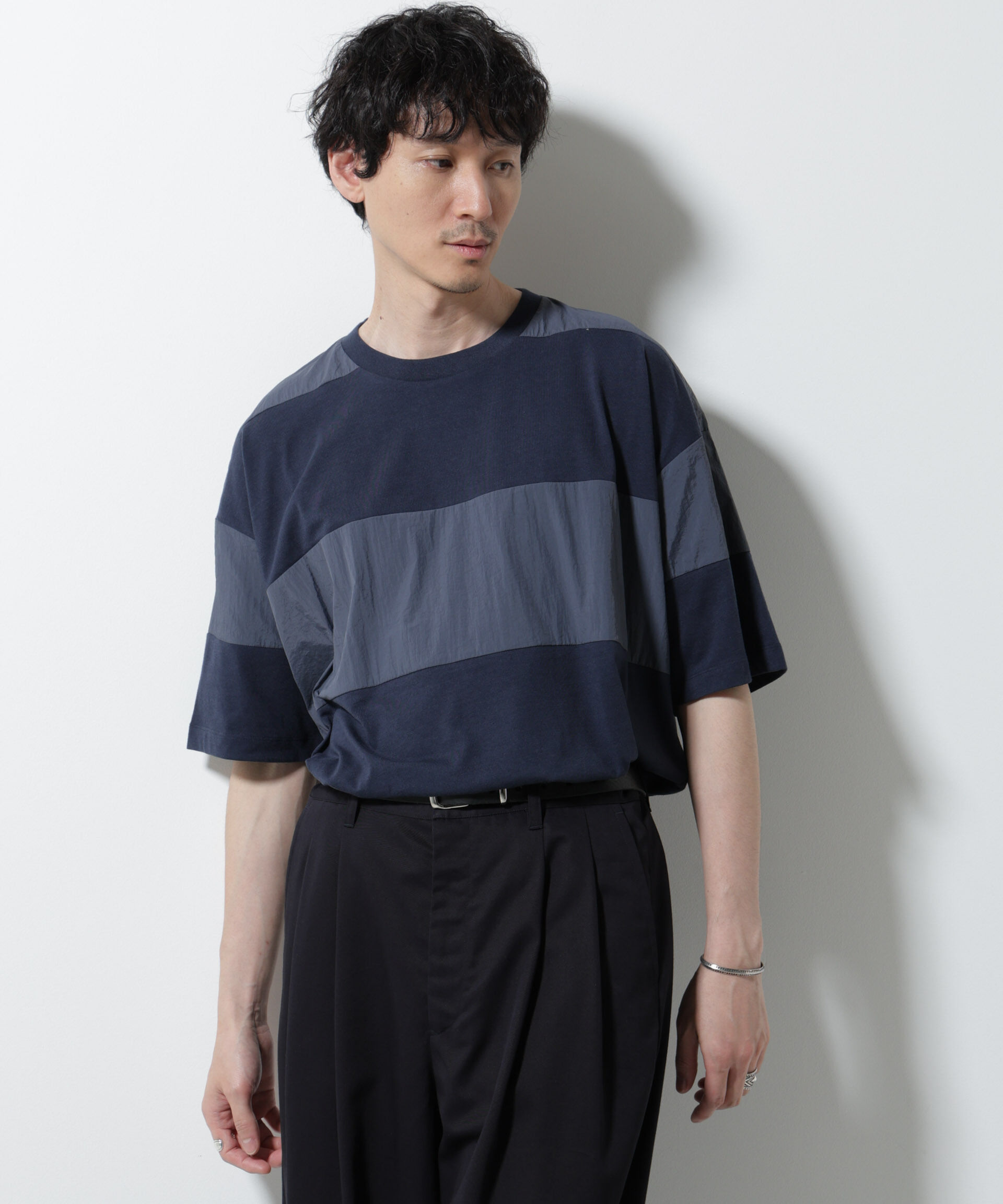 NANO universe「リラックス異素材ボーダーTシャツ 半袖」|Tシャツ・カットソー|
