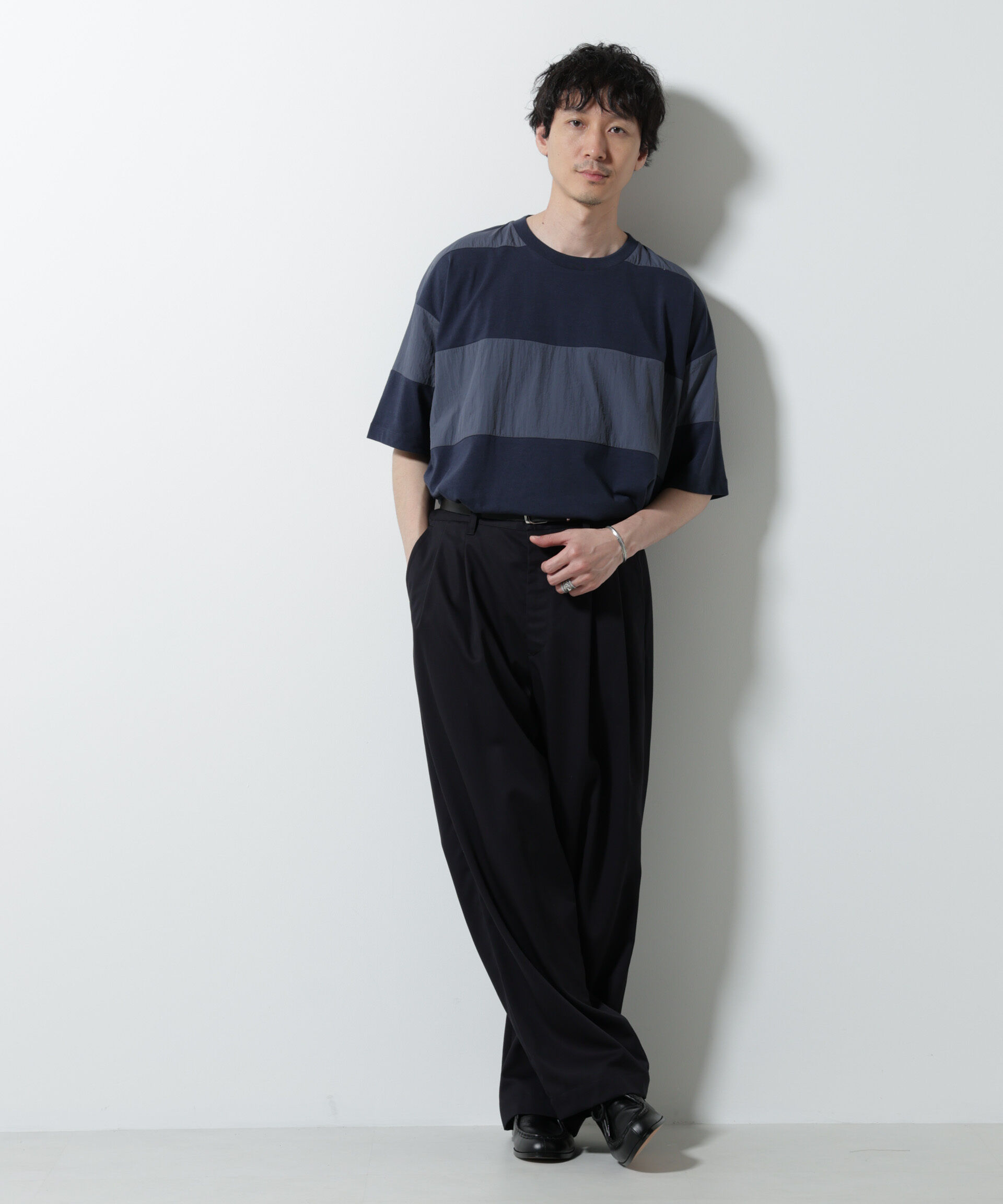 NANO universe「リラックス異素材ボーダーTシャツ 半袖」|Tシャツ・カットソー|