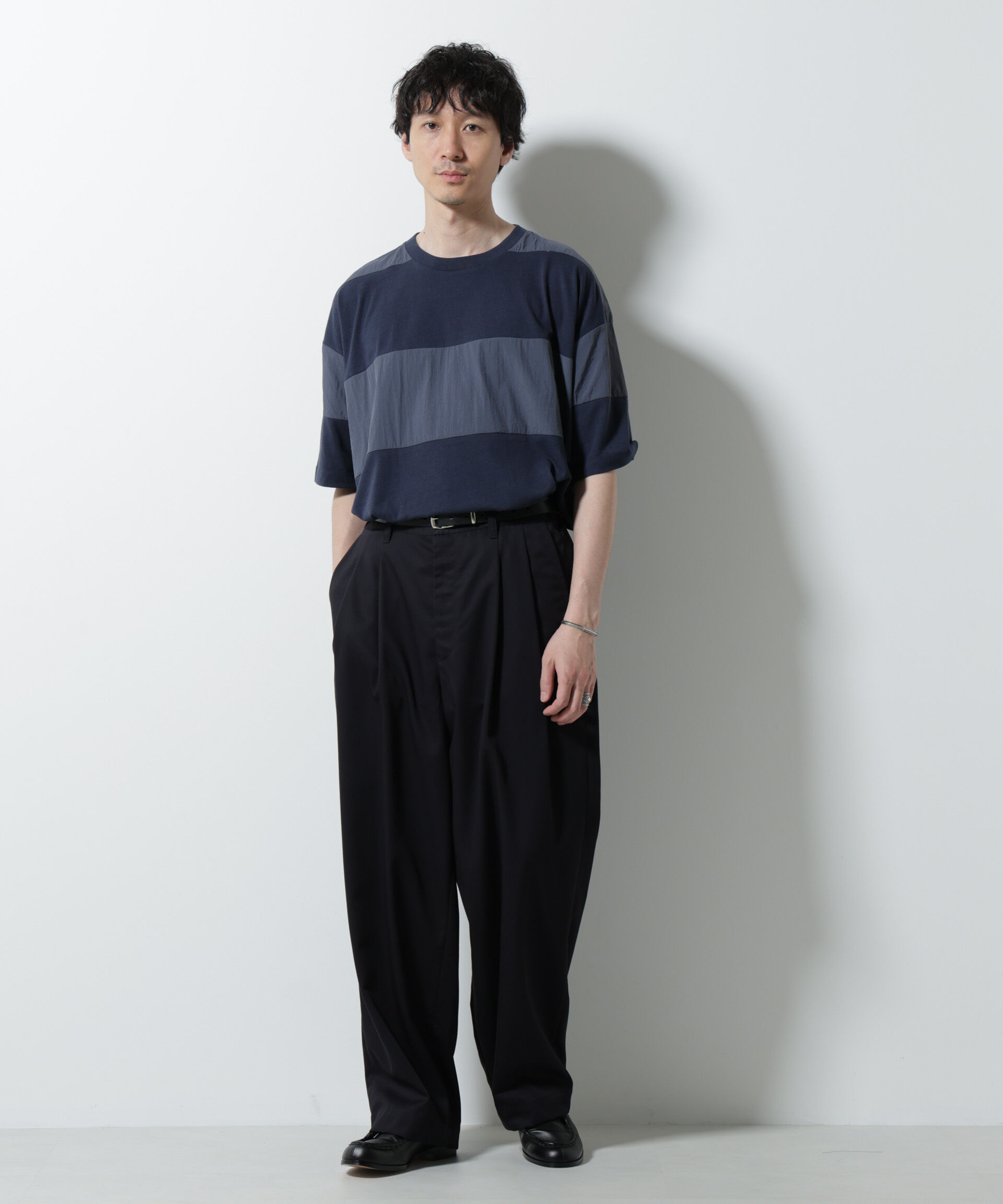 NANO universe「リラックス異素材ボーダーTシャツ 半袖」|Tシャツ・カットソー|