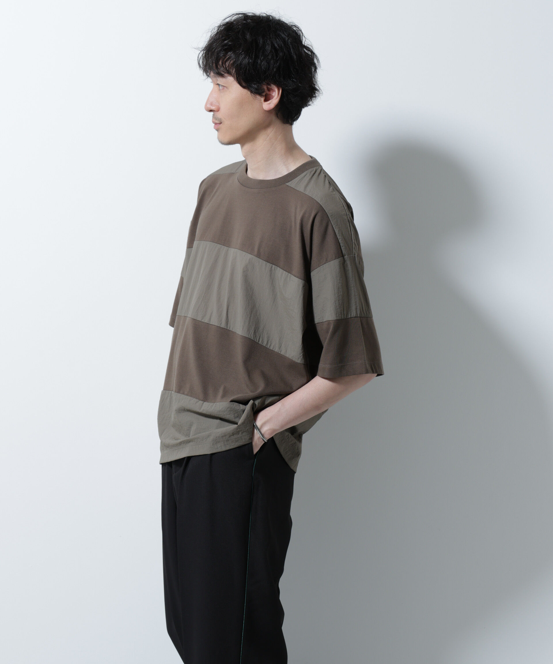 NANO universe「リラックス異素材ボーダーTシャツ 半袖」|Tシャツ・カットソー|