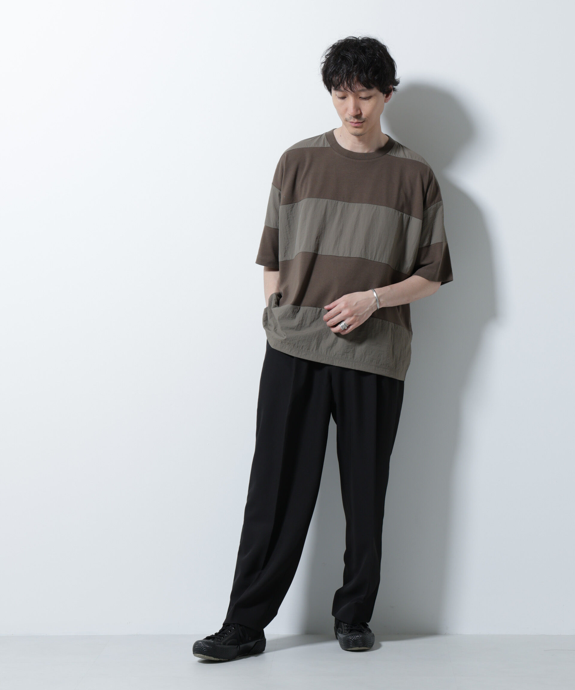 NANO universe「リラックス異素材ボーダーTシャツ 半袖」|Tシャツ・カットソー|