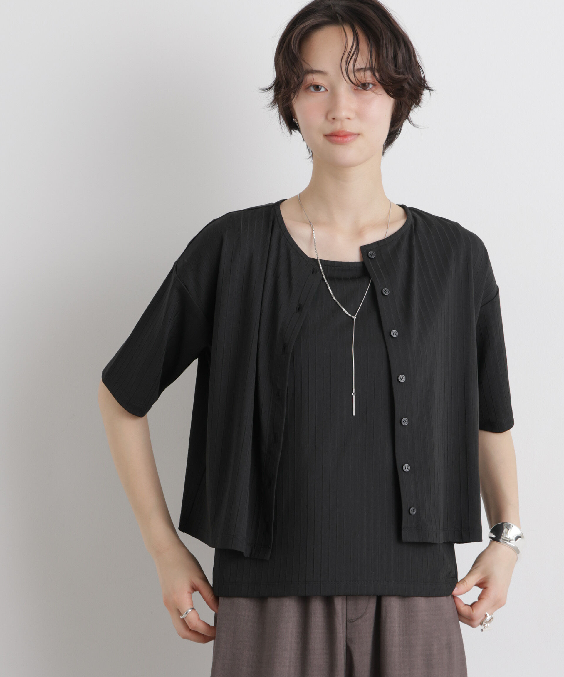 NANO universe「ｴｽﾃﾙﾜｲﾄﾞﾘﾌﾞ半袖ｶｰﾃﾞｨｶﾞﾝ&ﾀﾝｸｱﾝｻﾝﾌﾞﾙｾｯ」|Tシャツ・カットソー|