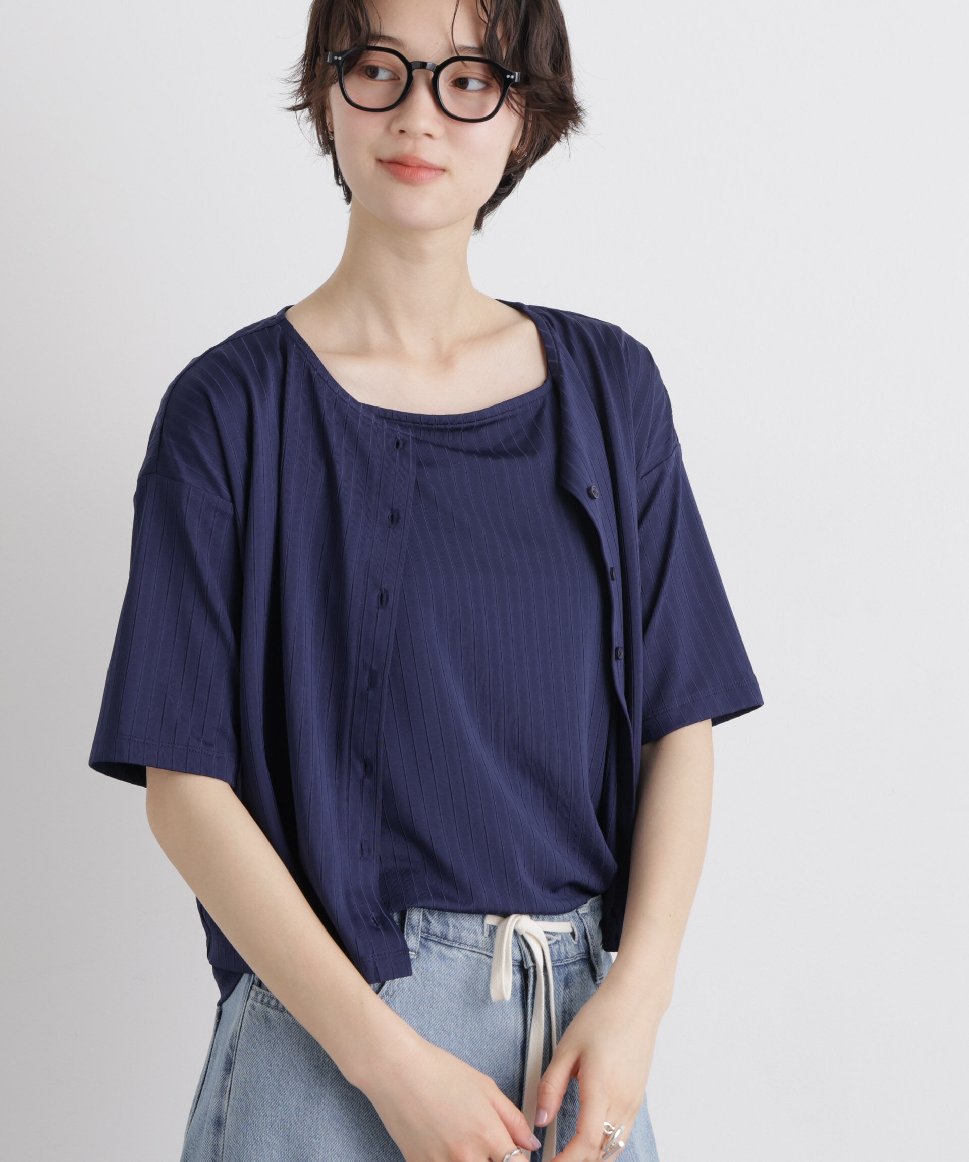 NANO universe「ｴｽﾃﾙﾜｲﾄﾞﾘﾌﾞ半袖ｶｰﾃﾞｨｶﾞﾝ&ﾀﾝｸｱﾝｻﾝﾌﾞﾙｾｯ」|Tシャツ・カットソー|