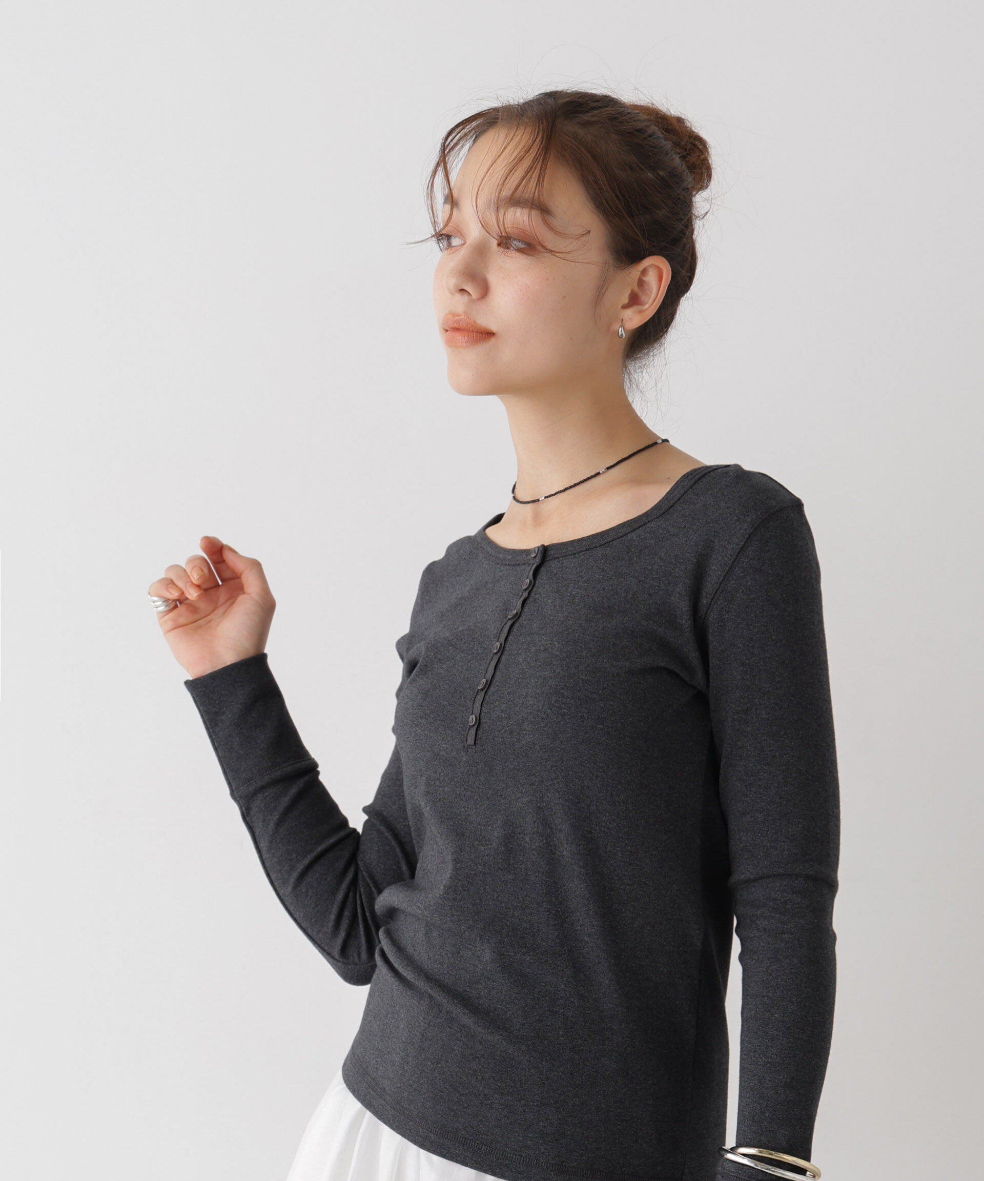 NANO universe「ベアフライスカットヘンリーネックロングスリーブトップス」|Tシャツ・カットソー|