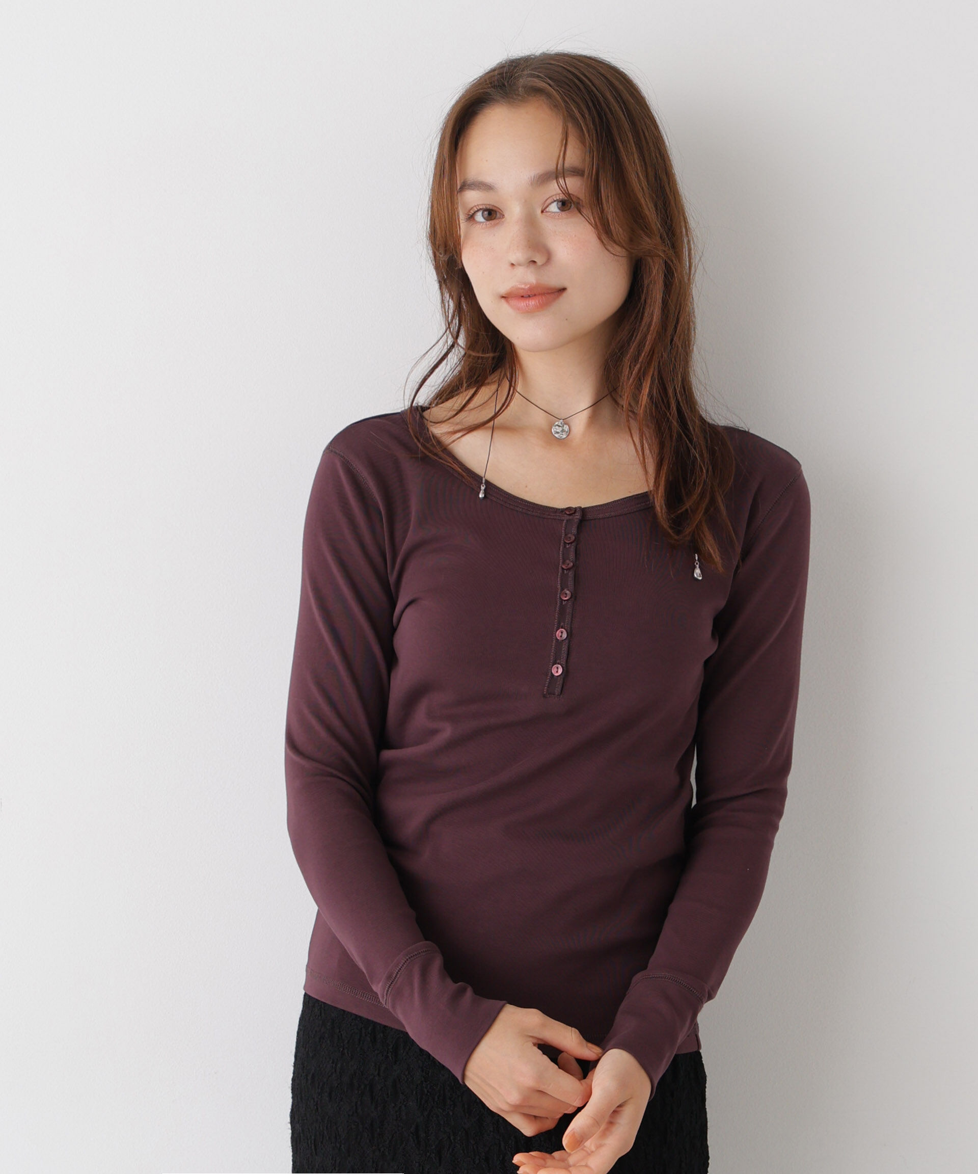 NANO universe「ベアフライスカットヘンリーネックロングスリーブトップス」|Tシャツ・カットソー|