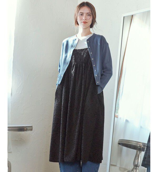 23区「【SLOW/一部店舗限定】カットジャカード キャミソールワンピース」|ドレス|ブラック系