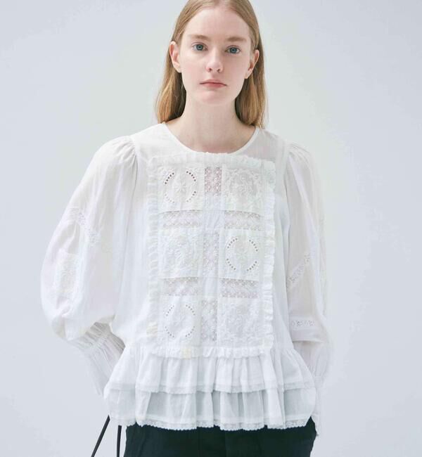  「crinkle crinkle crinkle | フロントタペストリー 2WAYブラウス WOMEN」|シャツ・ブラウス|WHITE