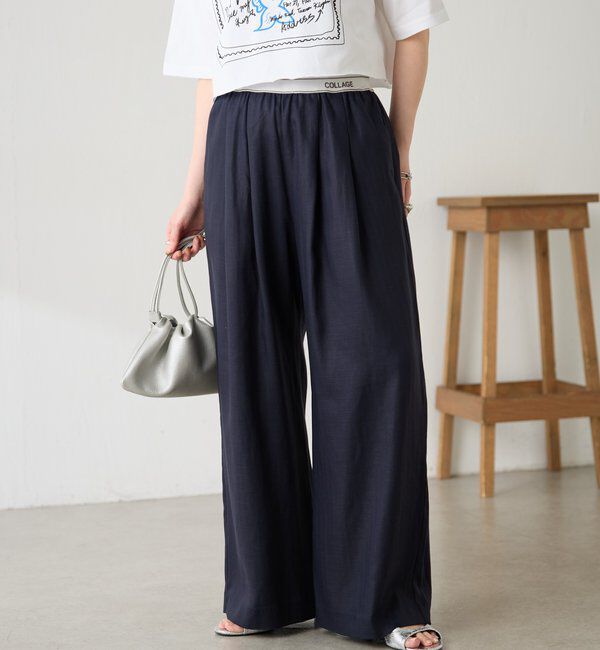  「ゴムベルトリネンワイドパンツ」|スラックス|