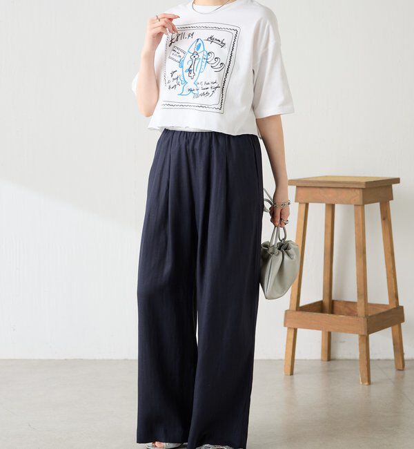  「ゴムベルトリネンワイドパンツ」|スラックス|
