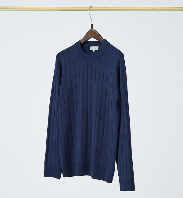 ABAHOUSE「【カシミアタッチ】12ゲージ ワイドリブ クルーネック ニット」|ニット・セーター|ブルー