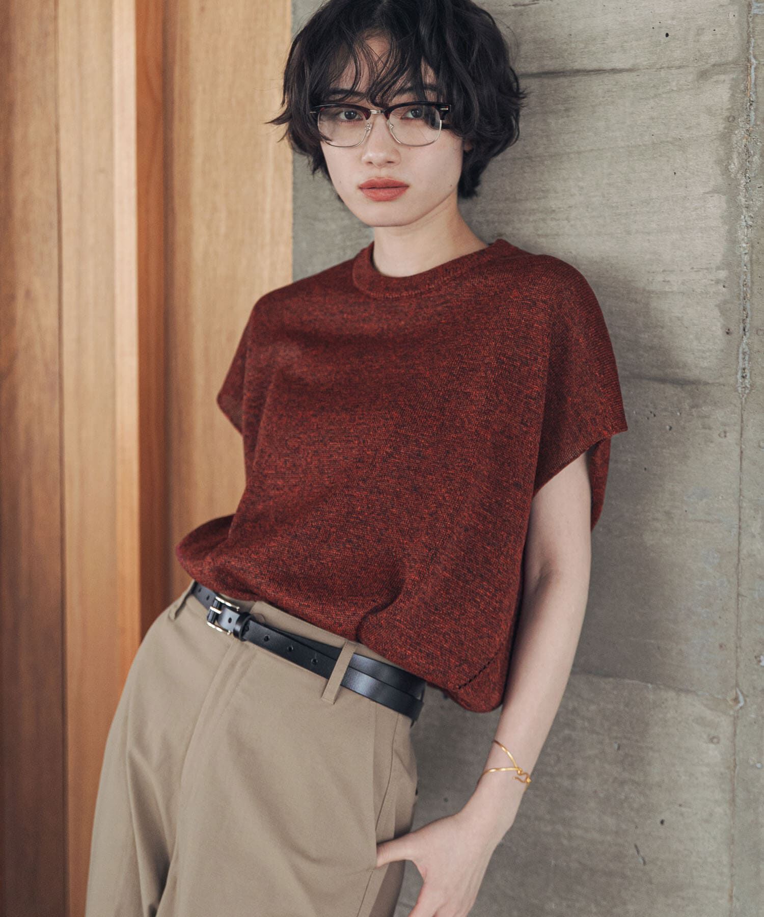 URBAN RESEARCH DOORS「『洗濯可/UVカット』『UR TECH』Aircareフレンチニットプルオーバー」|その他|レッド