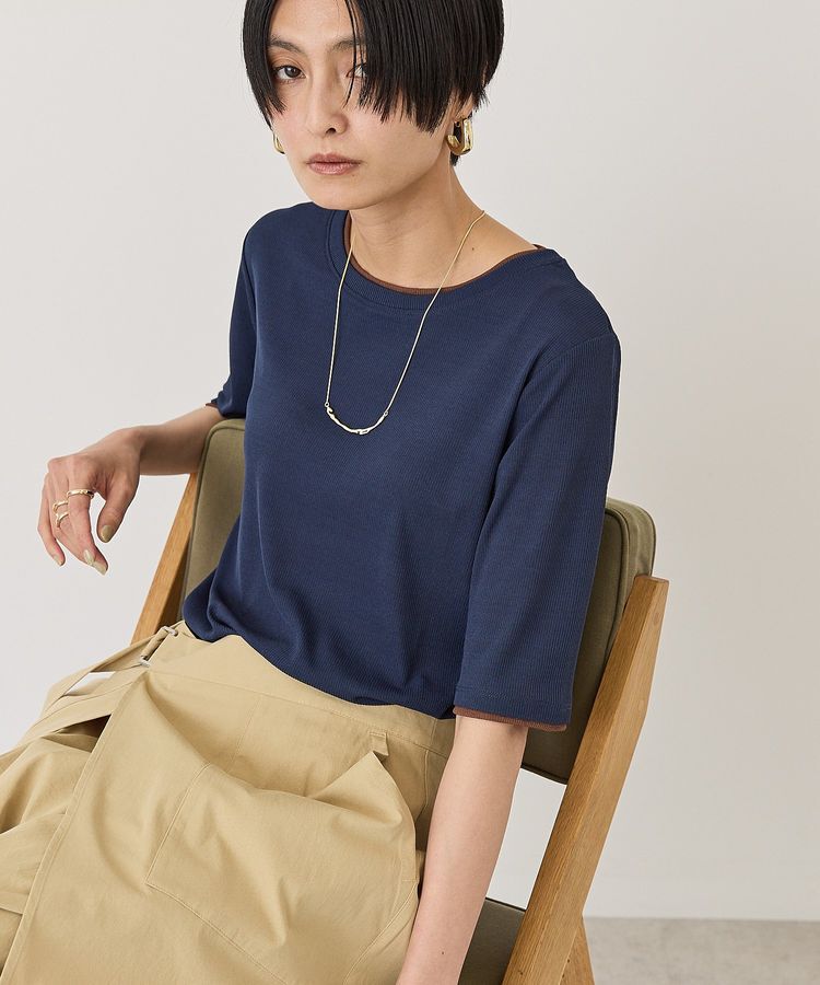 AMERICAN HOLIC「シアーリブ配色プルオーバー」|Tシャツ・カットソー|Navy