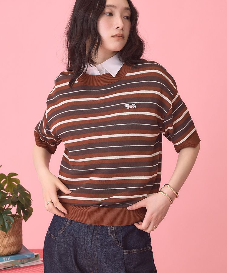 AMERICAN HOLIC「【PENNEY'S】レトロボーダー半袖ニット」|ニット・セーター|Orange